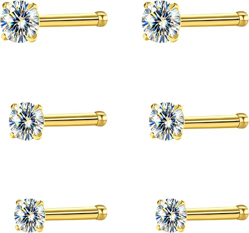 hooppoo 20G Titanium Moissanite Earrings Nose Studs for Women Men, Gold 1