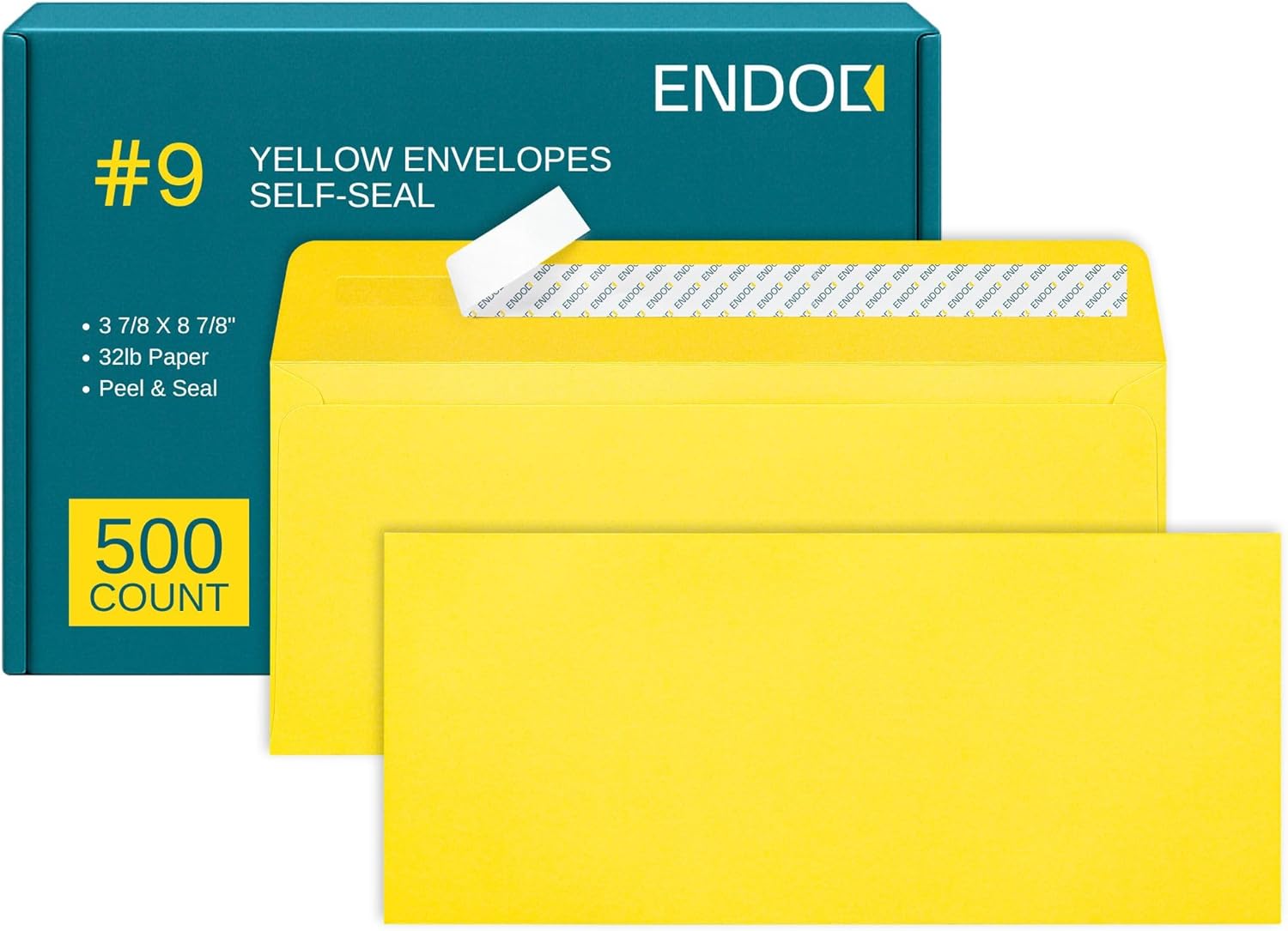 #9 Lemon Envelopes Self Seal, 500/pack, Colored Envelopes Letter Size 3 7/8 x 8 7/8 inch, Business Envelopes for Cards, Invitations, Holiday, Postcards, Gifts, 32lb Heavyweight Paper