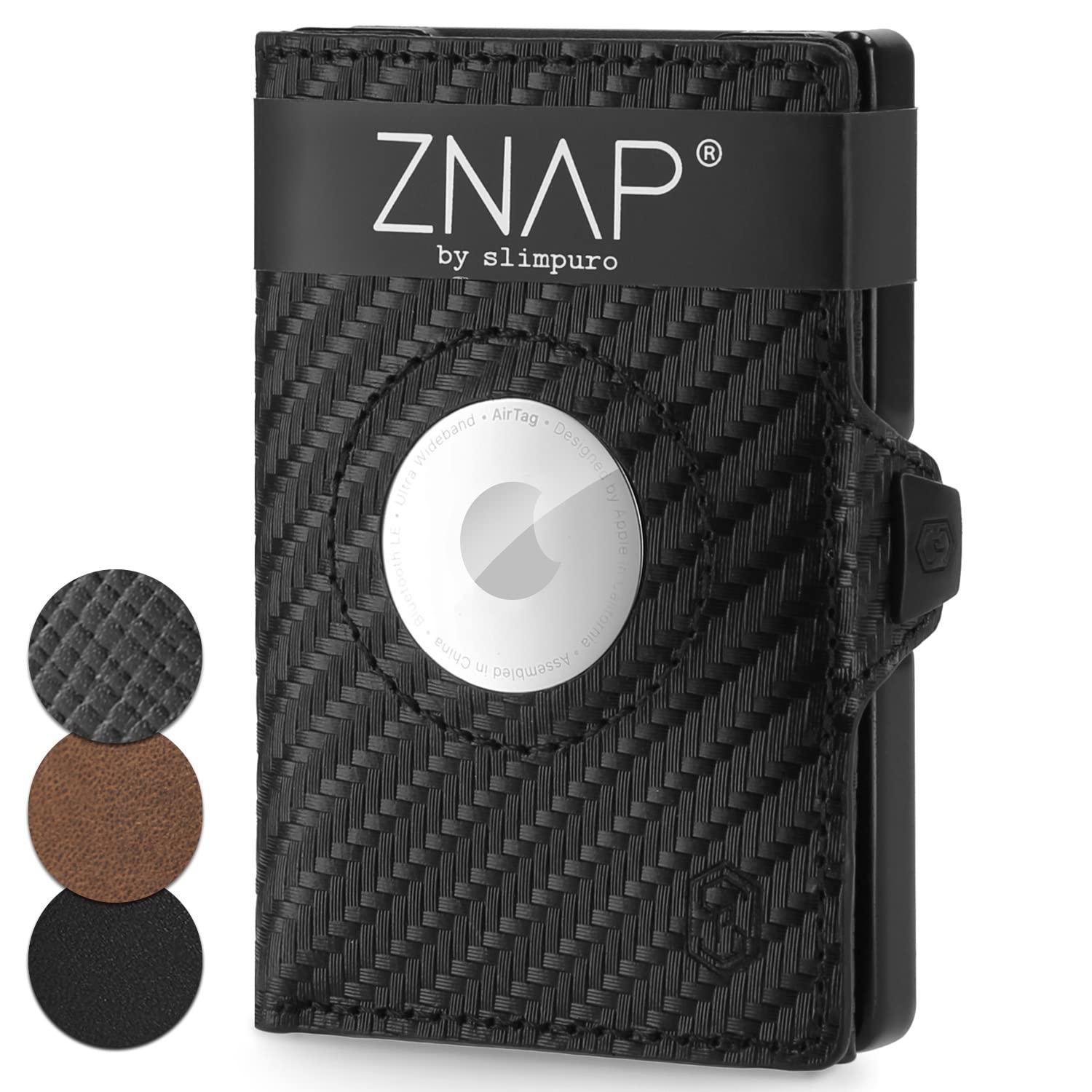 ZNAP AIR Minimalist Wallet for Apple AirTag Wallet Men & Woman | Premium Leather Wallet with AirTag Holder | Slim Wallet for Men with AirTag Holder | Wallet AirTag Holder for 12 Cards Carbon