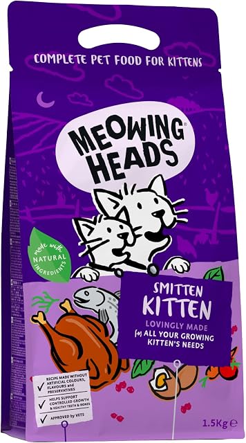 Meowing Heads Dry Cat Food for Kittens - Smitten Kitten - 100% Natural Fish and Chicken with No Artificial Flavours, Good for Healthy Brain Development, 1.5 kg
