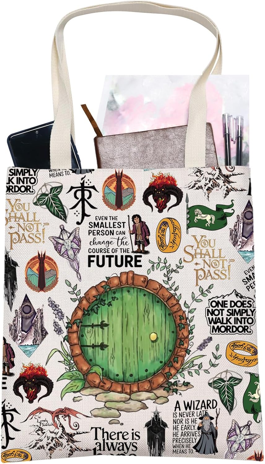 LEVLO Rings Movie Canvas Tote Bag Frodo & Sam Fans Gift Lord Movie Merchandise Ring Book Reader Shoulder Bag image 4