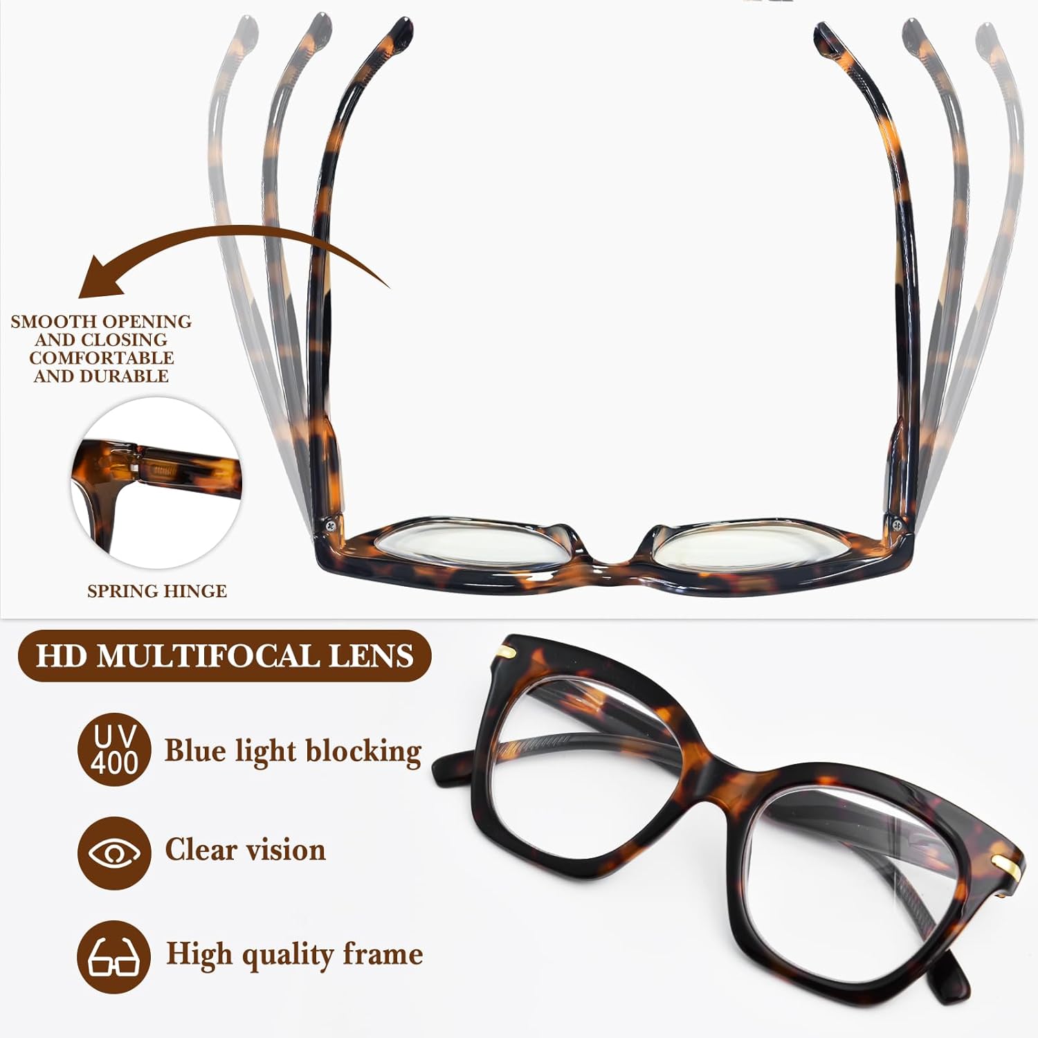 OPTOFENDY Progressive Multifocal Reading Glasses for Women, Oversized Blue Light Blocking Computer Readers Spring Hinge - Image 5