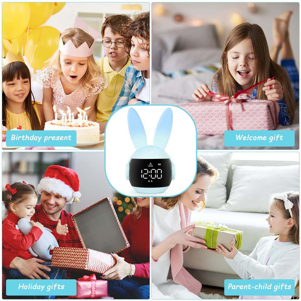 Vicloon Reloj Despertador de Conejo,Despertador Digital Infantil con Luz,Despertador Snooze para Niños,Lámpara de Noche de Conejo del Sueño para Niños y Adultos(Azul)