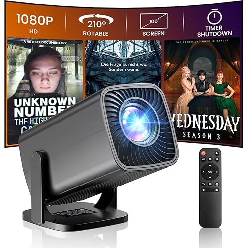 Mini Projector, Full HD 1080P Support Portable Outdoor Movie Projector, Smart Projector Compatible with Smartphone/TV Stick/Laptop/USB/HDMI, Indoor & Outdoor Use