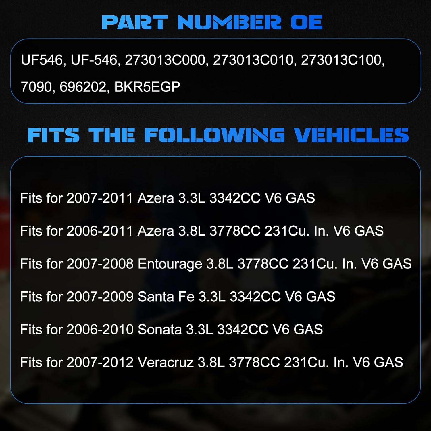 6PCS UF546 Ignition Coils + 6PCS 7854 Iridium Spark Plugs Ignition Coils Pack Fits for 2006-2011 Azera, 2006-2010 Sonata, 2006-2014 Sedona 3.3L 3.5L 3.8L, Coil Pack Set Aftermarket Parts