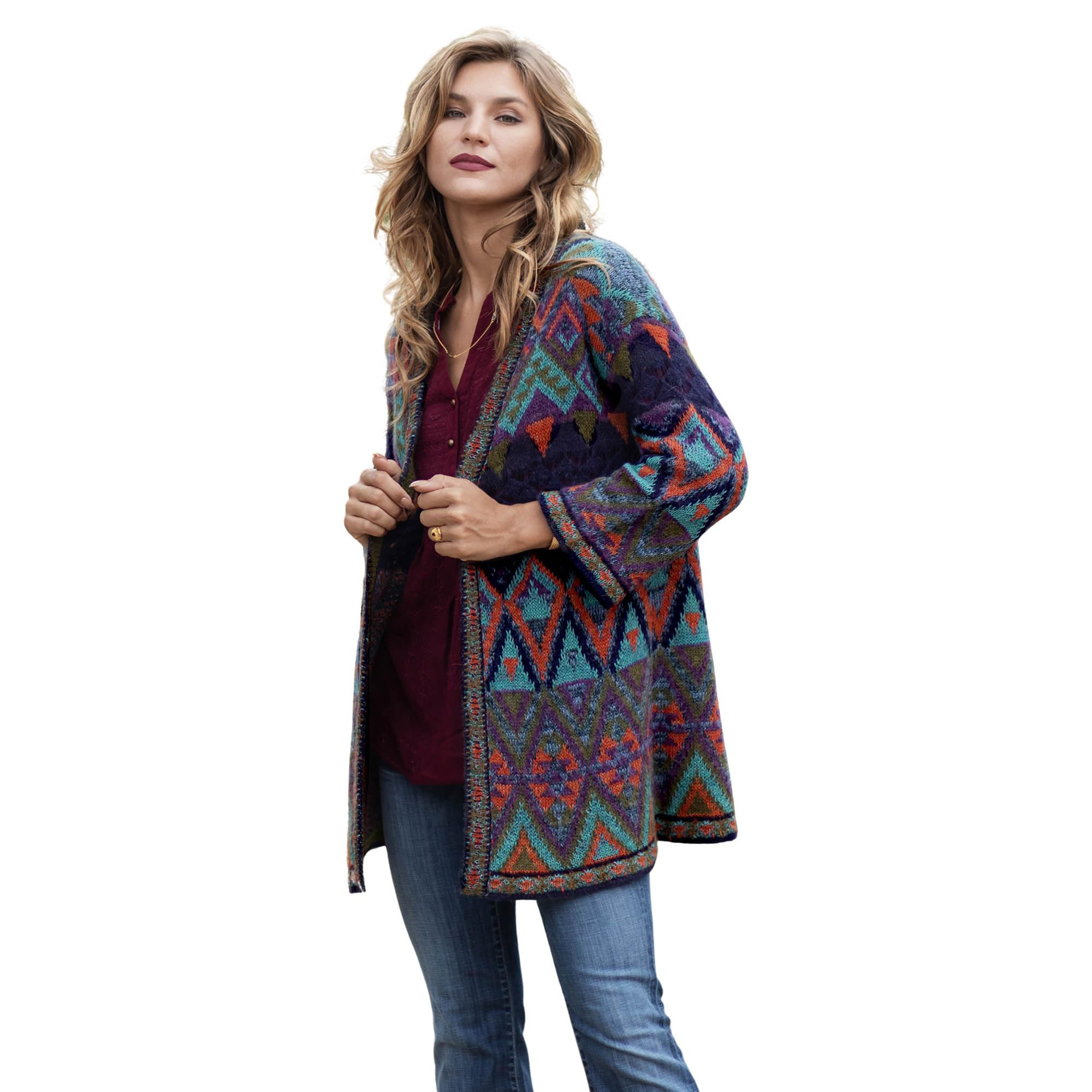 NOVICA Baby Alpaca Blend Cardigan Chevere in Blue