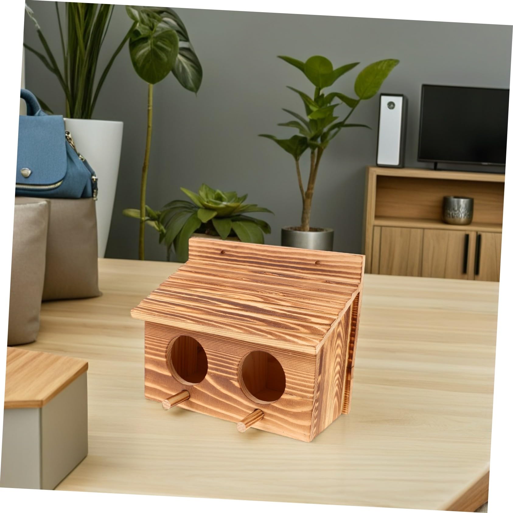 Caja Nido para Pájaros de Madera Maciza Natural Exterior Resistente con Doble Entrada y Perchas Soporte para Cría de y Periquitos Casita para Jardín y Aves Pequeñas