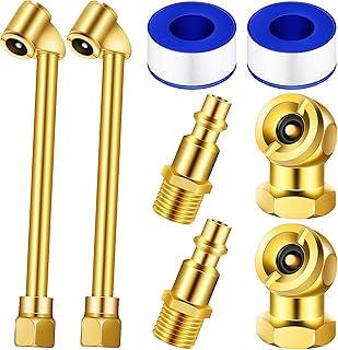 8 Pieces Brass Air Chuck Set 1/4 Inch Closed Ball Air Chucks 1/4 Inch Dual Head NPT Male End Air Hose Pipe Fitting Tyre Valve Stems with Tape for Tire Inflator Gauge and Air Compressor