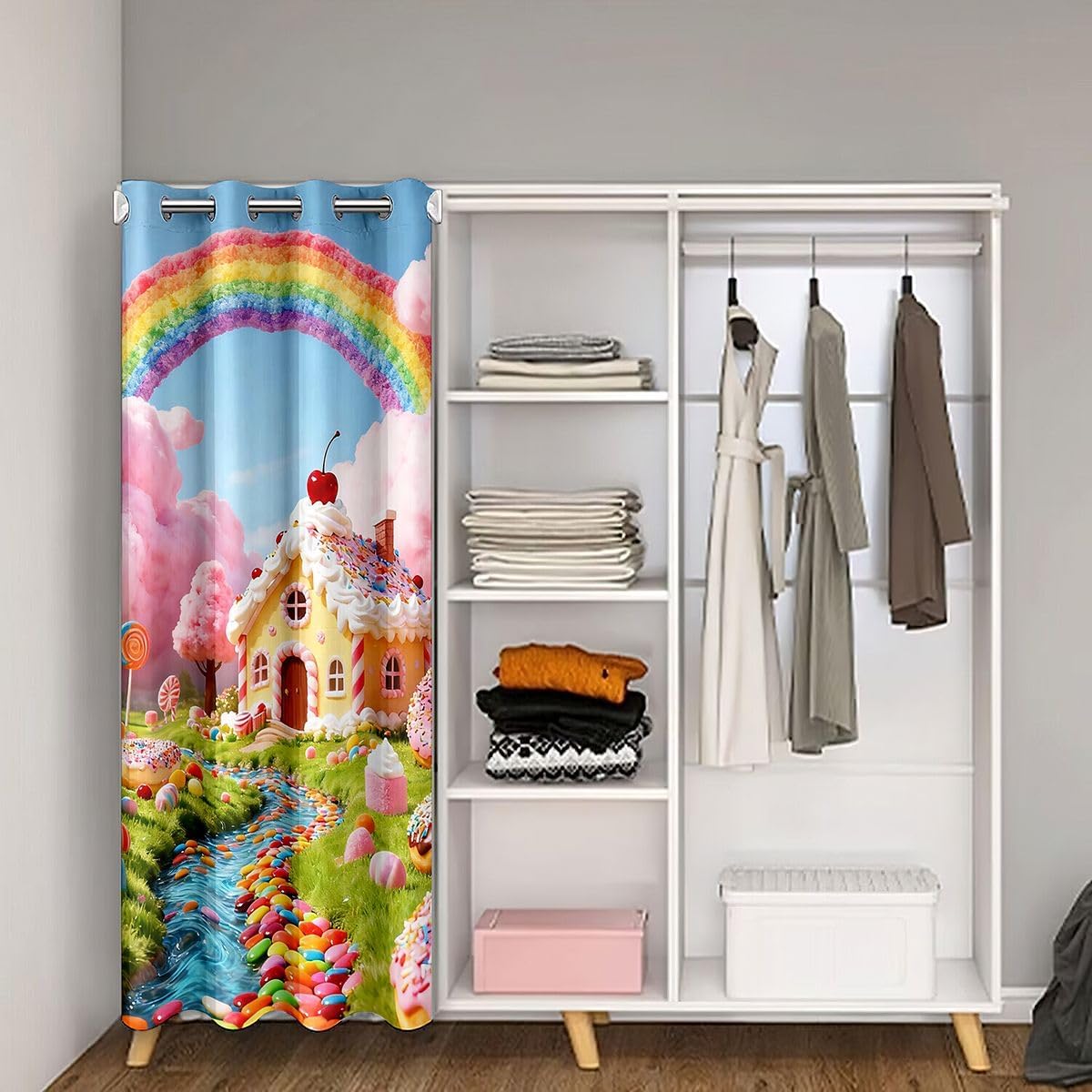Castle Fairy Dessert House Door Curtain,3D Doughnut Candy Sugar Door Drape for Bedroom Privacy,30%-50% Room Darkening Blackout Curtain for Bedroom,1 Panel 34" W X 80" L
