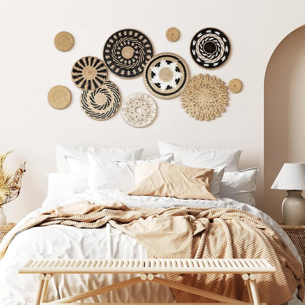 Canasta tejida para decoración de pared, 11 unidades, estilo bohemio, para colgar en la pared