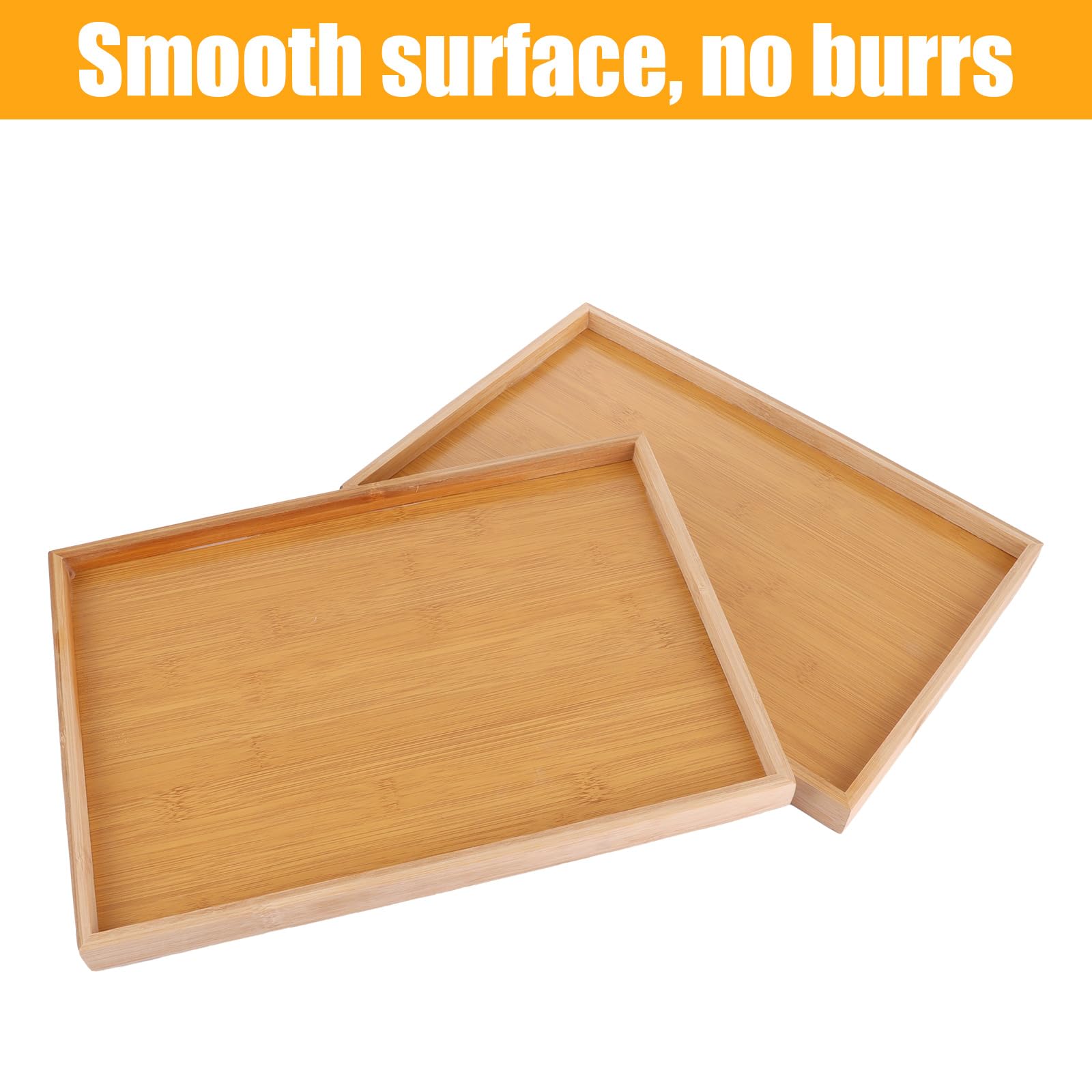Lot de 4 plateaux de service rectangulaires en bambou - 37 x 26 x 2,5 cm - Pour nourriture, salle à manger, collation et fruits