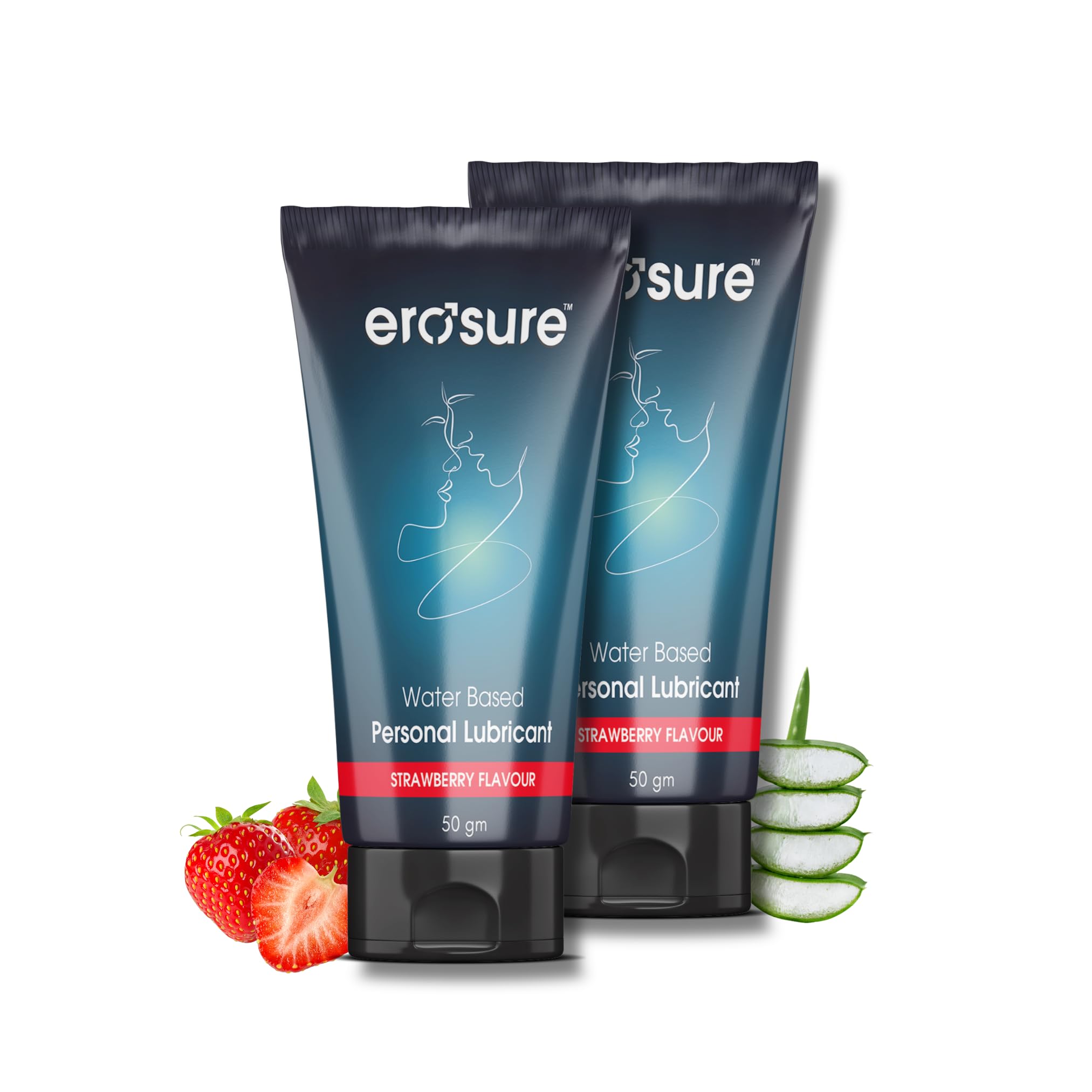 Water Based Personal Lubricant Strawberry Flavour Combo For Men & Women | Compatible With Condoms And Toys | Non-Sticky | Smooth & Warm | 50gm Each Pack Lubricant (2)