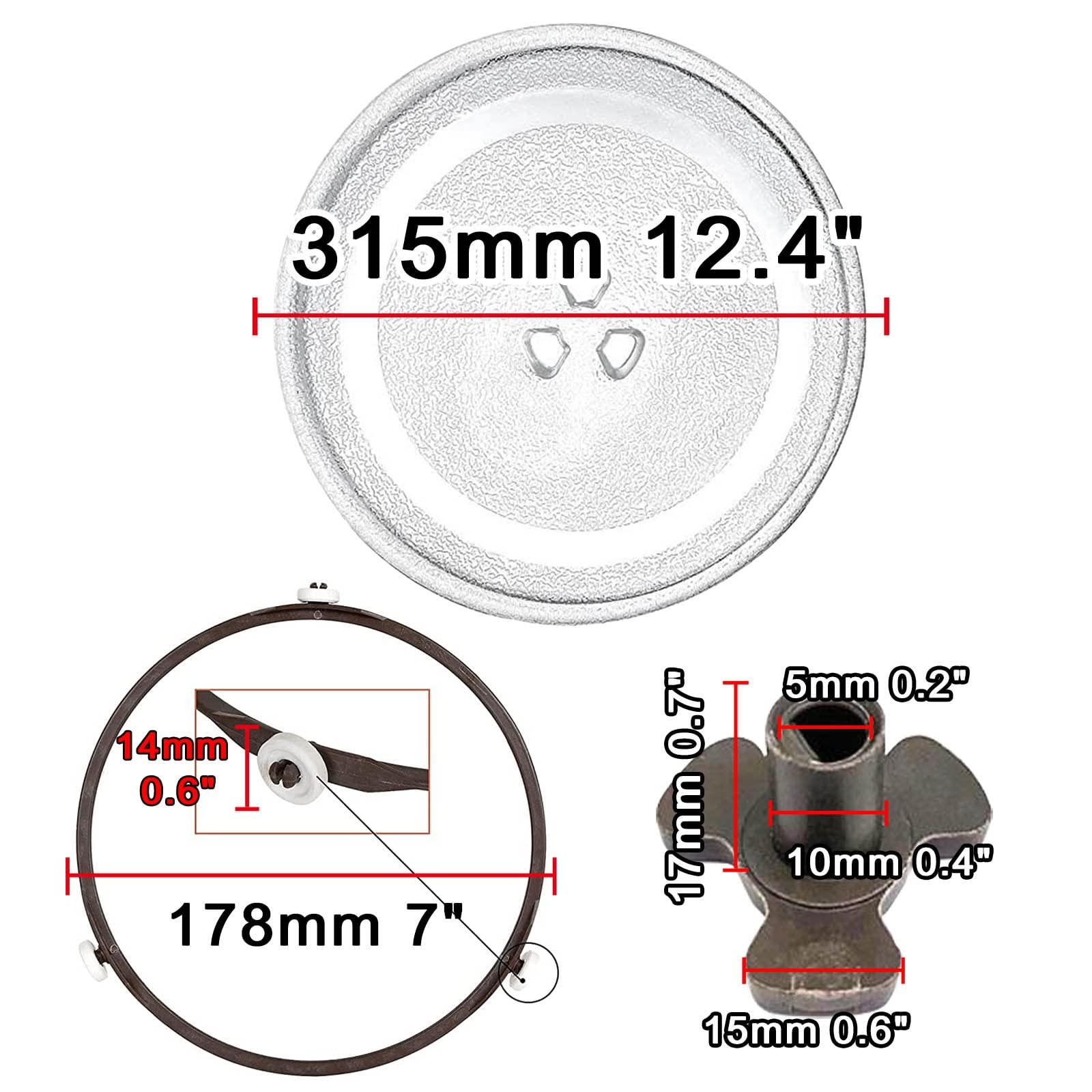 Universall Mikrowellenteller With 3 Fixers, 315mm 270mm 255mm 245mm Rund Mikrowelle Drehteller Ersatz Teller, Thickened Glasdrehteller Für Mikrowellen, Durable, Hitzebeständig (Color : Clear, Size :