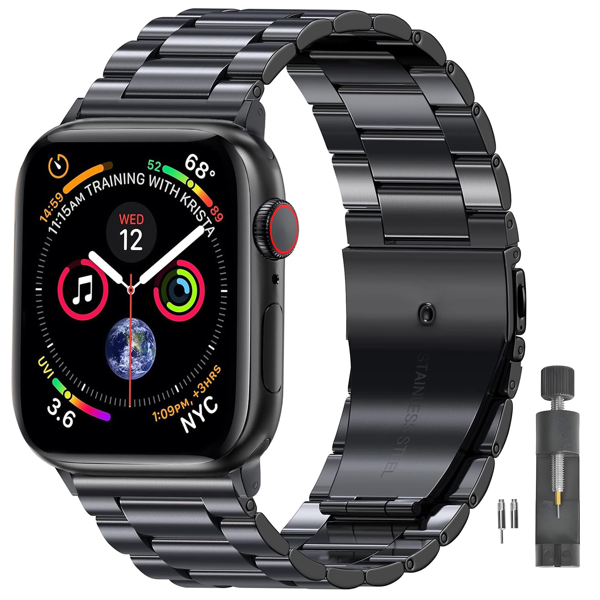 PUGO TOP Stainless Steel Band Compatible with Apple Watch 49mm 46mm 45mm 44mm 42mm 41mm 40mm 38mm, Metal Bands for Men, Business Strap for iWatch
