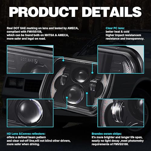 Miniatura 3 de Faros delanteros LED H6054 de 5 x 7 x 6 pulgadas, kit de repuesto de luces LED rectangulares con DRLseñal de giro de 6500 K, blanco frío, compatible