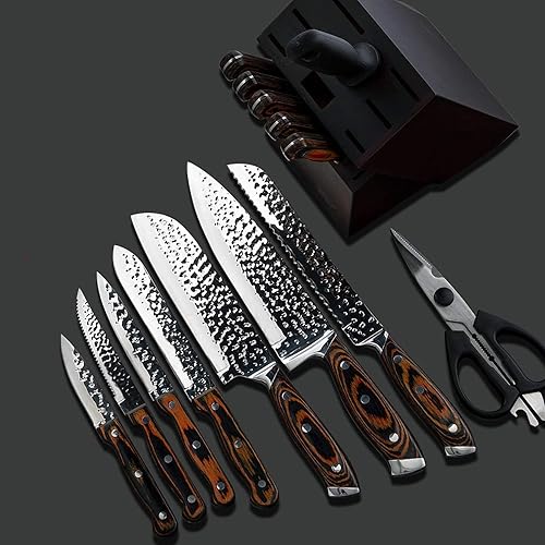 Juego de cuchillos de cocina, juego de cuchillos de 15 piezas con bloque de madera autoafilable para cuchillos de chef, juego de cuchillos Ninja con