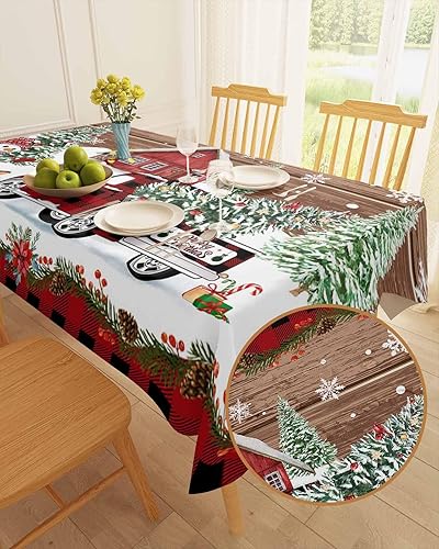 Miniatura 9 de BOBOWUNY Manteles cuadradosredondos de 52 x 52 pulgadas, mantel de mesa de camión de Navidad para interiores y exteriores, decoración de mesa para