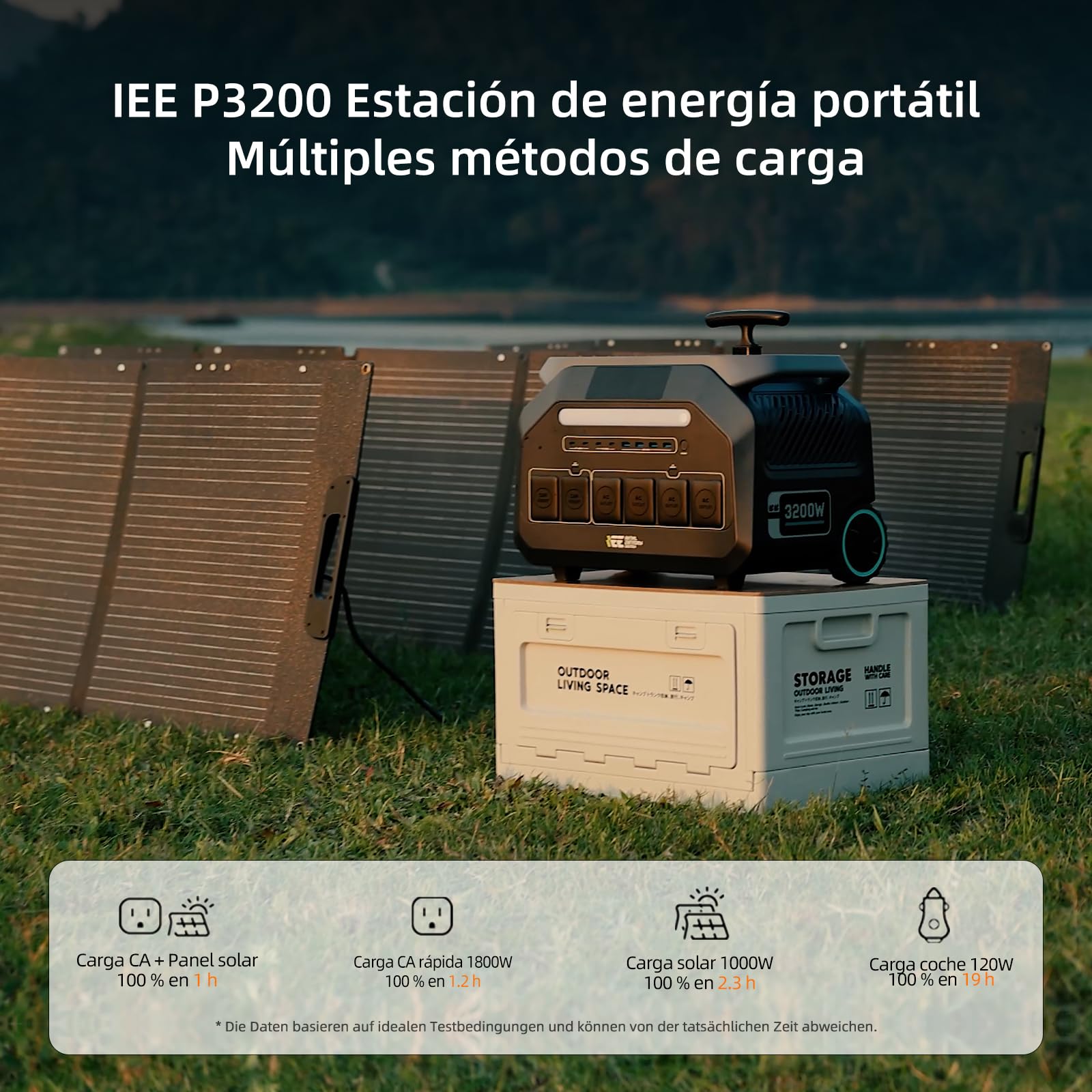 IEE 3200W Estación de Energía Portátil P3200 con 1 Panel 500W, Generador Solar 2016Wh, Batería LiFePO4, Carga Rápida 80% en 45min, APP, Power Station para Camping, Caravana, Emergencias