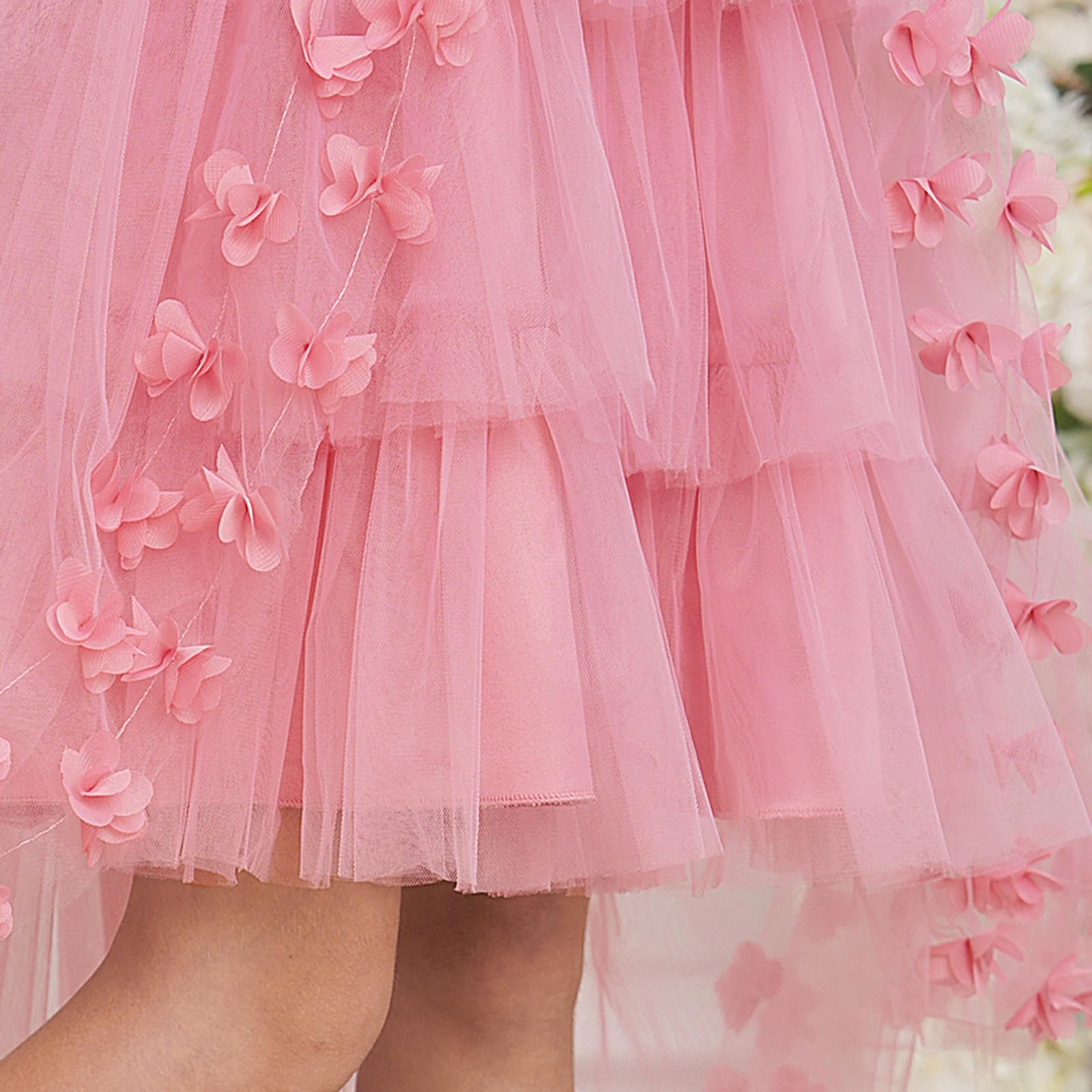 Vestidos para niñas: Elegante Vestido con Cola Floral 3D Fiesta Informal Edades de 7 a 12 años, Encaje, Ligero y Bordado, Ideal Uso Diario, Tendencia Infantil Estilo Casual/g