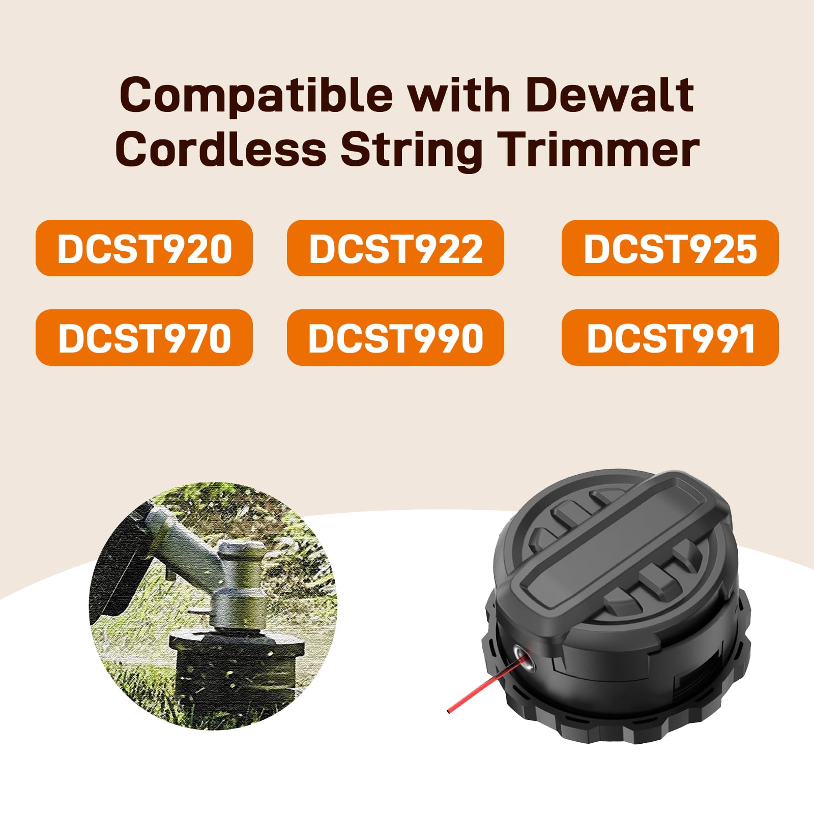 DWO1DT995 - Cabezal de repuesto compatible con desbrozadora inalámbrica Dewalt DCST920 DCST925 DCST922 DCST970 DCST991 DCST990, carrete de repuesto de 20 pies y 0.080 pulgadas, paquete de 2