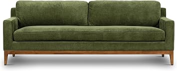 POLY & BARK Zyon Sofa in Distressed Green Velvet Modern Living Room Couch with Plush Cushions, Premium Velvet Upholstery, Contemporary Design, and Solid Wood Frame