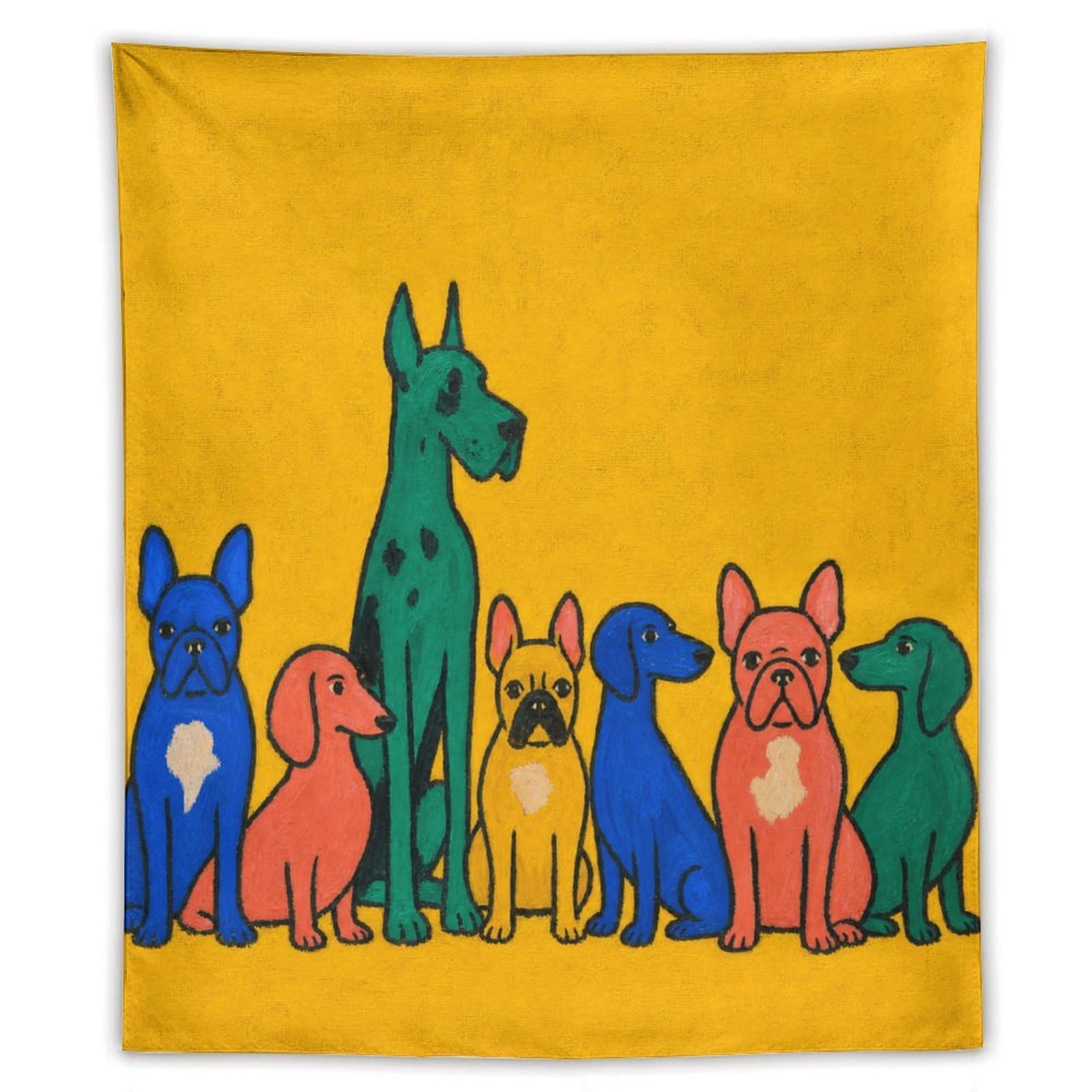 H3B8U2Y5 Colorful Dog Group Wall Tapestry, Pop Art Style, Backdrop