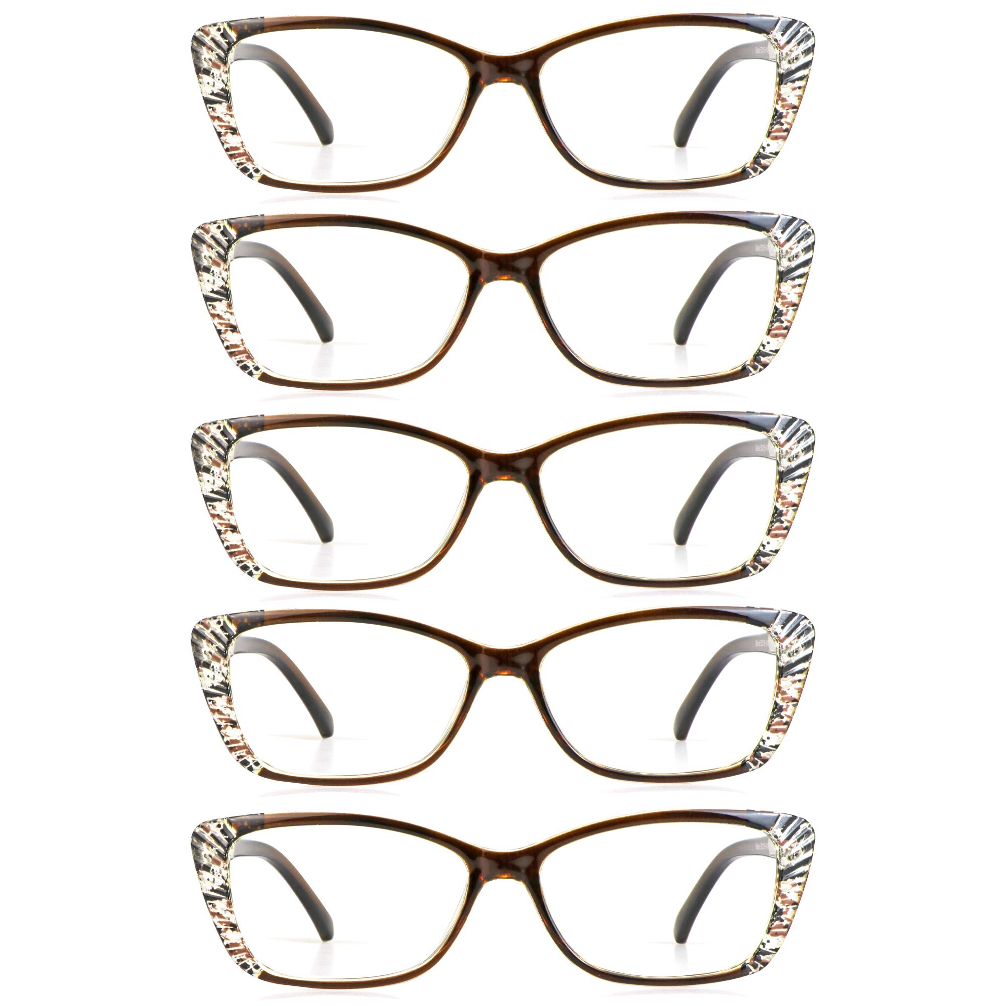 LifeArt 5 Pairs Reading Glasses, Blue Light Blocking Glasses, Computer Reading Glasses for Men and Women, Fashion Eyewear Frame (5 Brown, +2.25 Magnification)