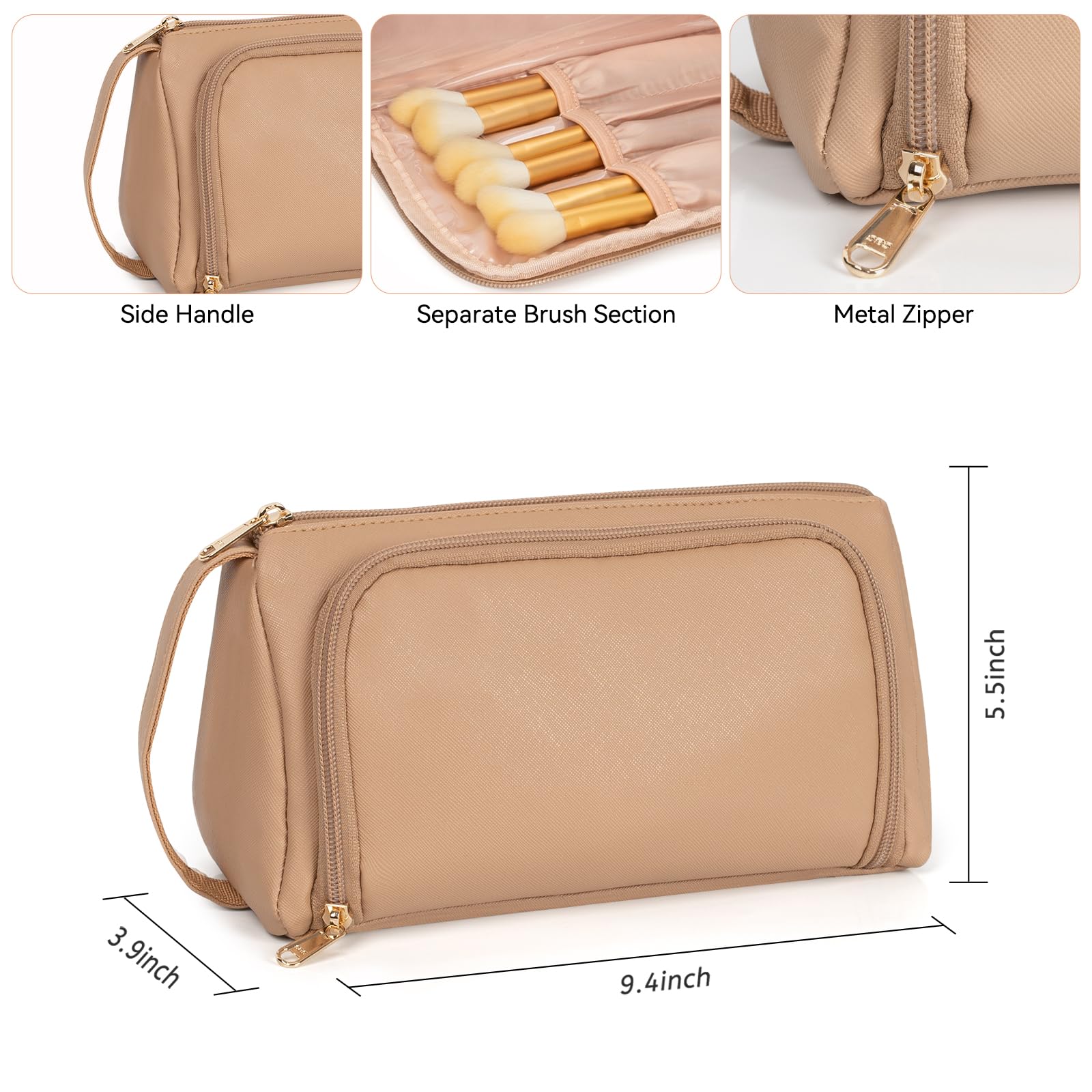 CUBETASTIC Mała kosmetyczka do makijażu, podróżny organizer na kosmetyki dla kobiet i dziewcząt (tkanina Oxford, czarna), Brązowy, Small（Pack of 1）, Podróże