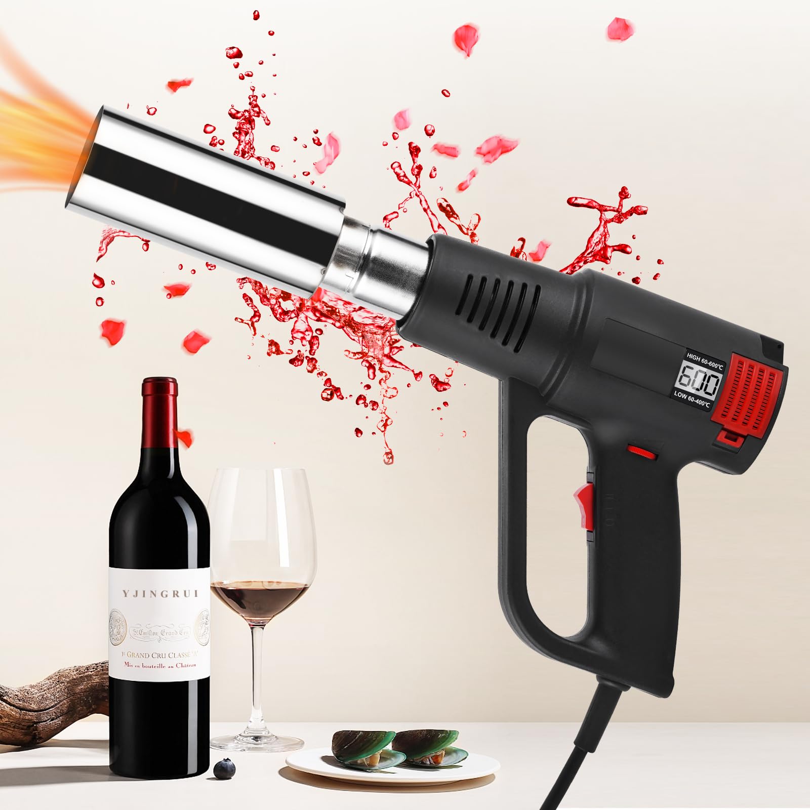 YJINGRUI PVC Kapsel Schrumpfmaschine 2000 W Kapselschrumpfgerät mit 60-620 ℃ Digitalanzeige für Weinkapseln