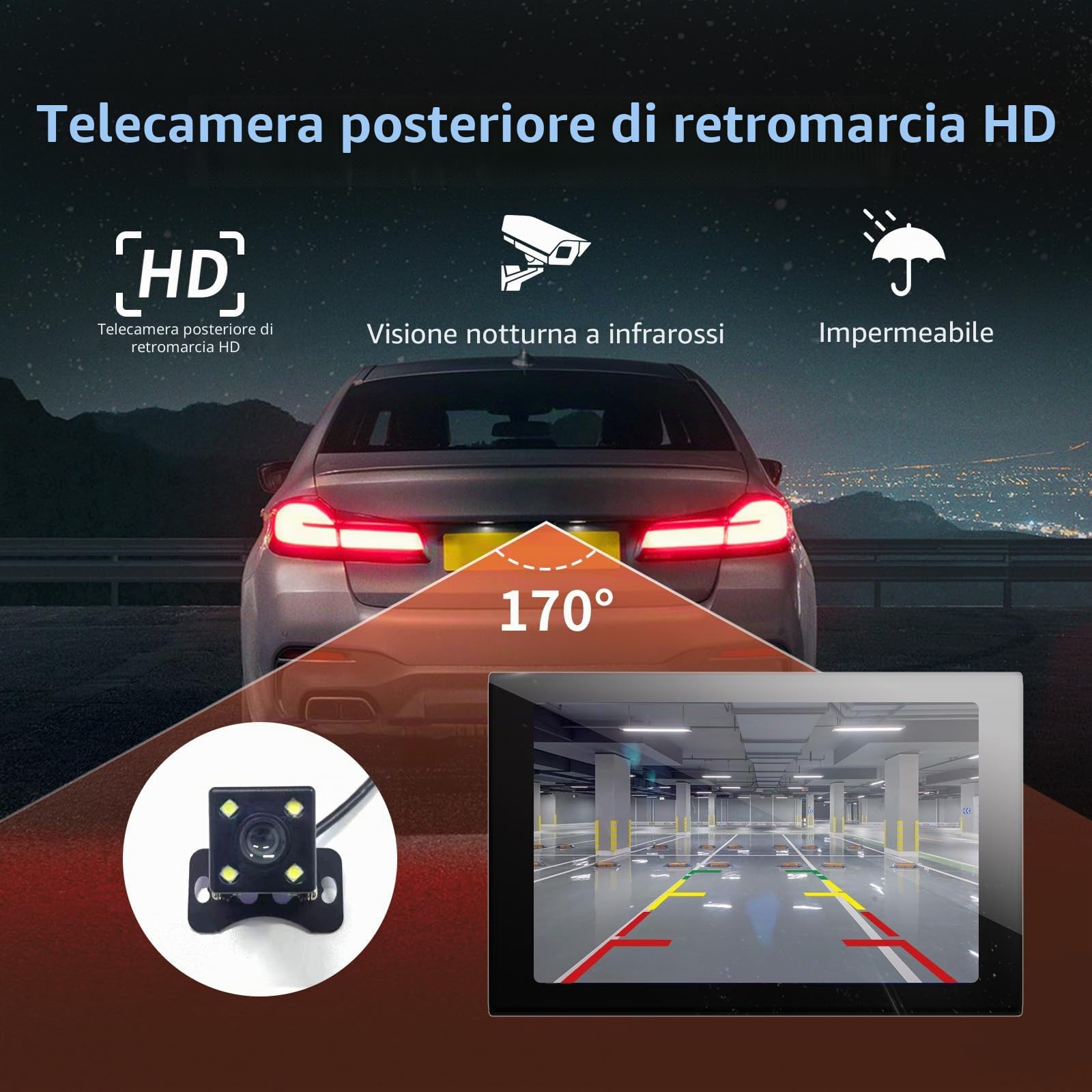 Display Portatile da 7" per Apple CarPlay e Android Auto | Schermo Orientabile Con Telecamera di Retromarcia, Mirror Link, Aggiornamenti OTA, Comando Vocale Bluetooth, per Autovetture