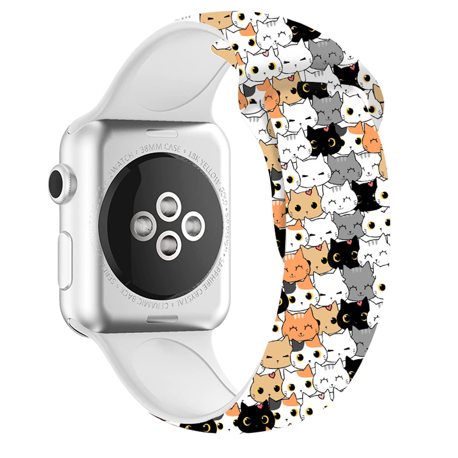 Cute Cat Watch Band Compatible with Apple Watch 38mm 40mm 42mm 44mm Adjustable Wristbands Cat Print Silicone Smartwatch Strap for IWatch Series 7 6 5 4 3 2 142mm/44mm