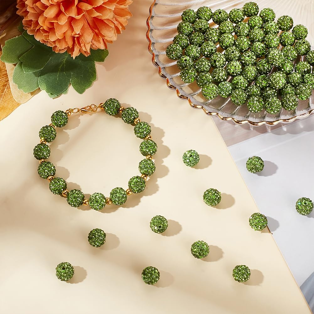 PH PandaHall About 300pcs 10mm Rhinestone Beads Blue White Green Polymer Clay Beads Crystal Beads Pave Disco Ball Clay Beads Round Diamond Clay Beads for Necklace Bracelet Jewelry Making Party Decor