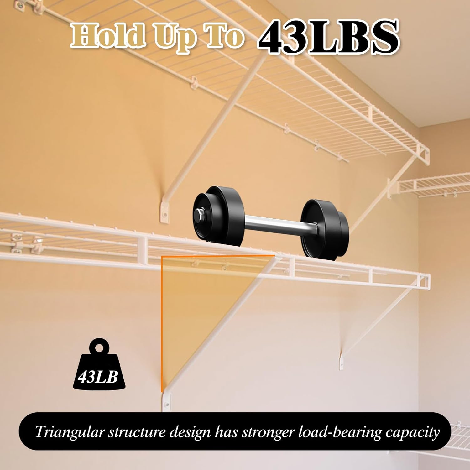 12 Inch Wire Shelf Bracket Set, Heavy Duty Closet Shelf Brackets for 12inch Closet Shelves, Include 4 Shelf Support Bracket and 8 Wire Shelf Clips & 2 End Brackets, with Screws，4Pcs