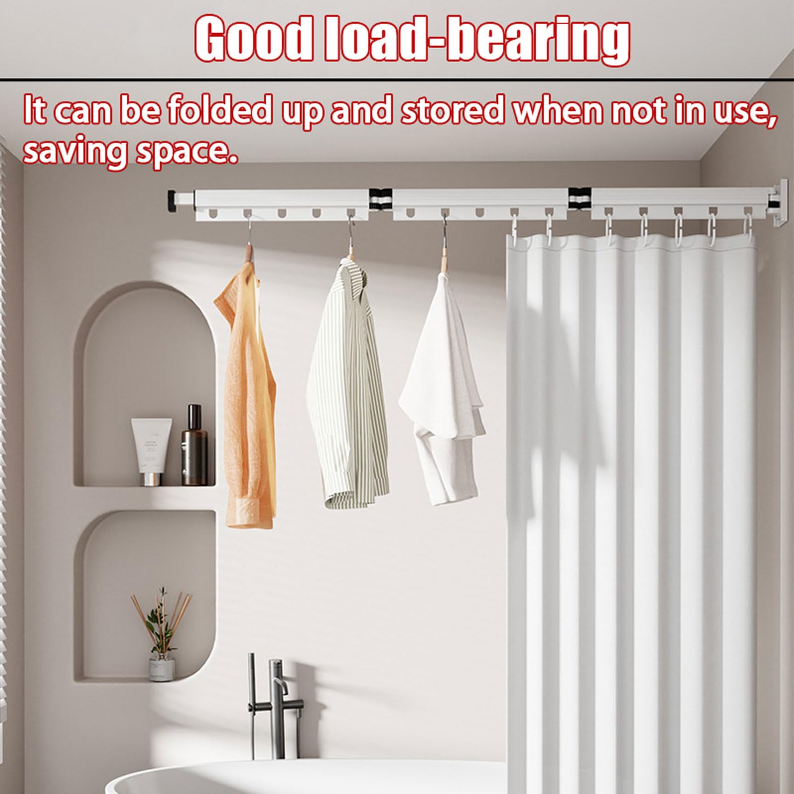 Rideau de douche pliable, sans perçage, séparateur imperméable pour zones humides et sèches, solution d'intimité facile à installer, design télescopique réglable.