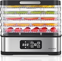 Reemix 5-Tier Compact Food Dehydrator: BPA-Free Trays, Stainless Steel Base, Touch LCD Controls for Jerky, Fruits & Veggies