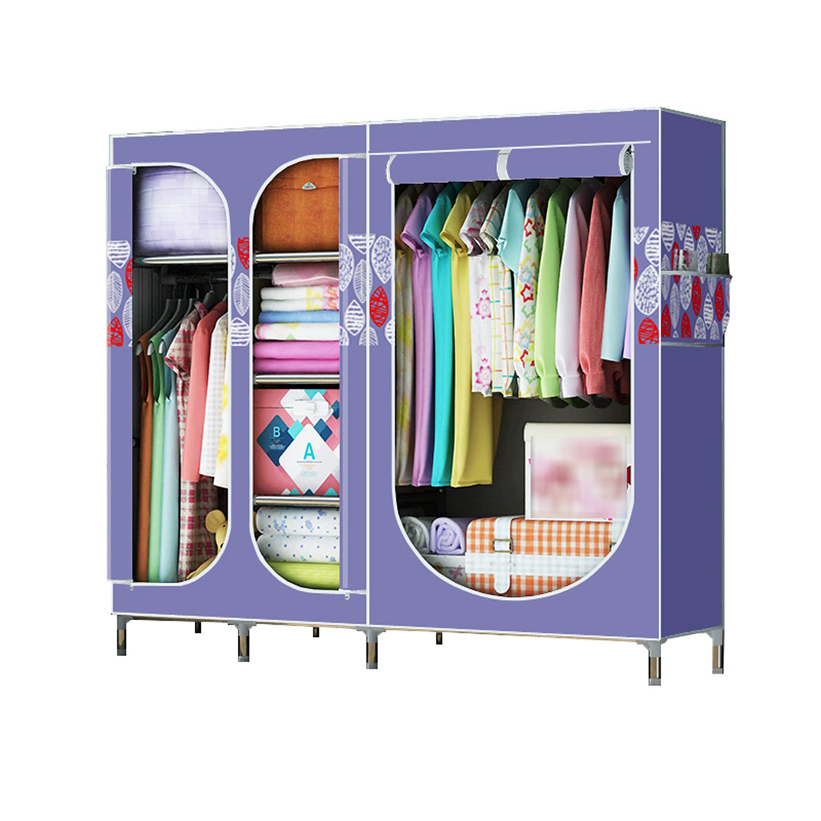 Tragbarer Kleiderschrank aus Stoff, Multifunktionsschrank, Aufbewahrungsorganisator, 3 offene Schränke, Kreativität, Schlafzimmermöbel, einfache Montage, 168 x 170 x 45 cm (Größe: