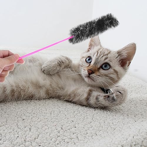 Miniatura 9 de POPETPOP 5 piezas de juguete de peluche para gatos, juguetes de varita de felpa para gatos, juguetes interactivos de entrenamiento para gatitos,