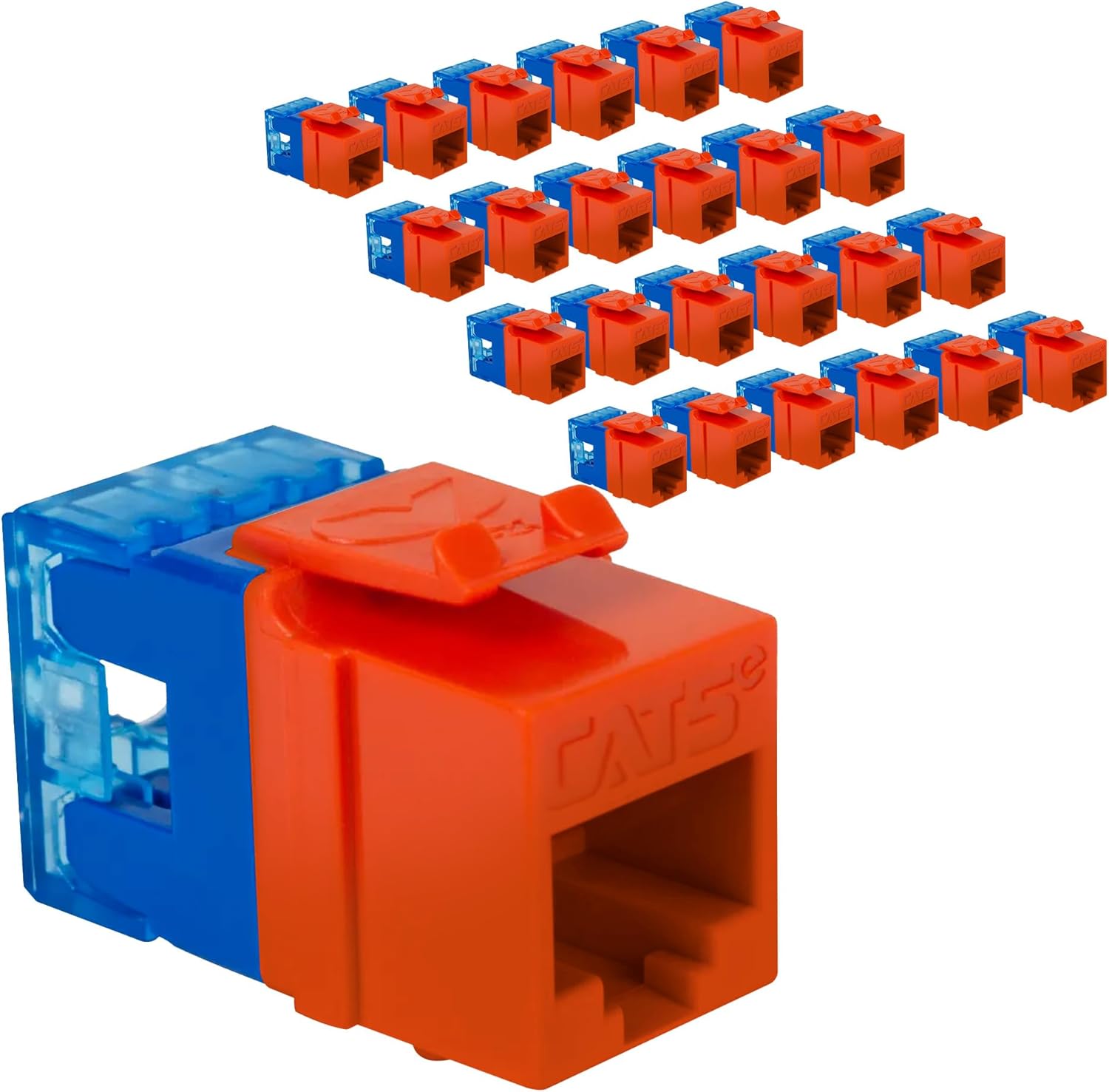 ICC Cat5e Keystone Jack 180° Punch Down, PoE++ Orange (25-Pack)