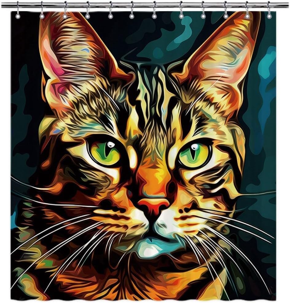 Funny American Shorthair Bengal Cat Shower Curtain for Bathroom Decor Lovely Cat Pet Animal Print Bath Curtains Colorful Home Decoration with Hooks 66x72 Inch Style 3