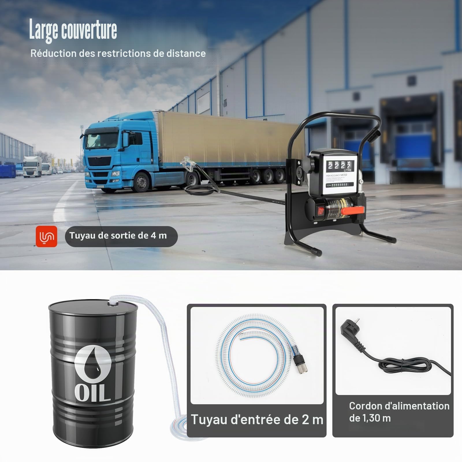Pompe a Gasoil Electrique 220V Pompe Carburant 200W 45L/min Pompe Fioul pour auto avec compteur Pistolet de distribution automatique