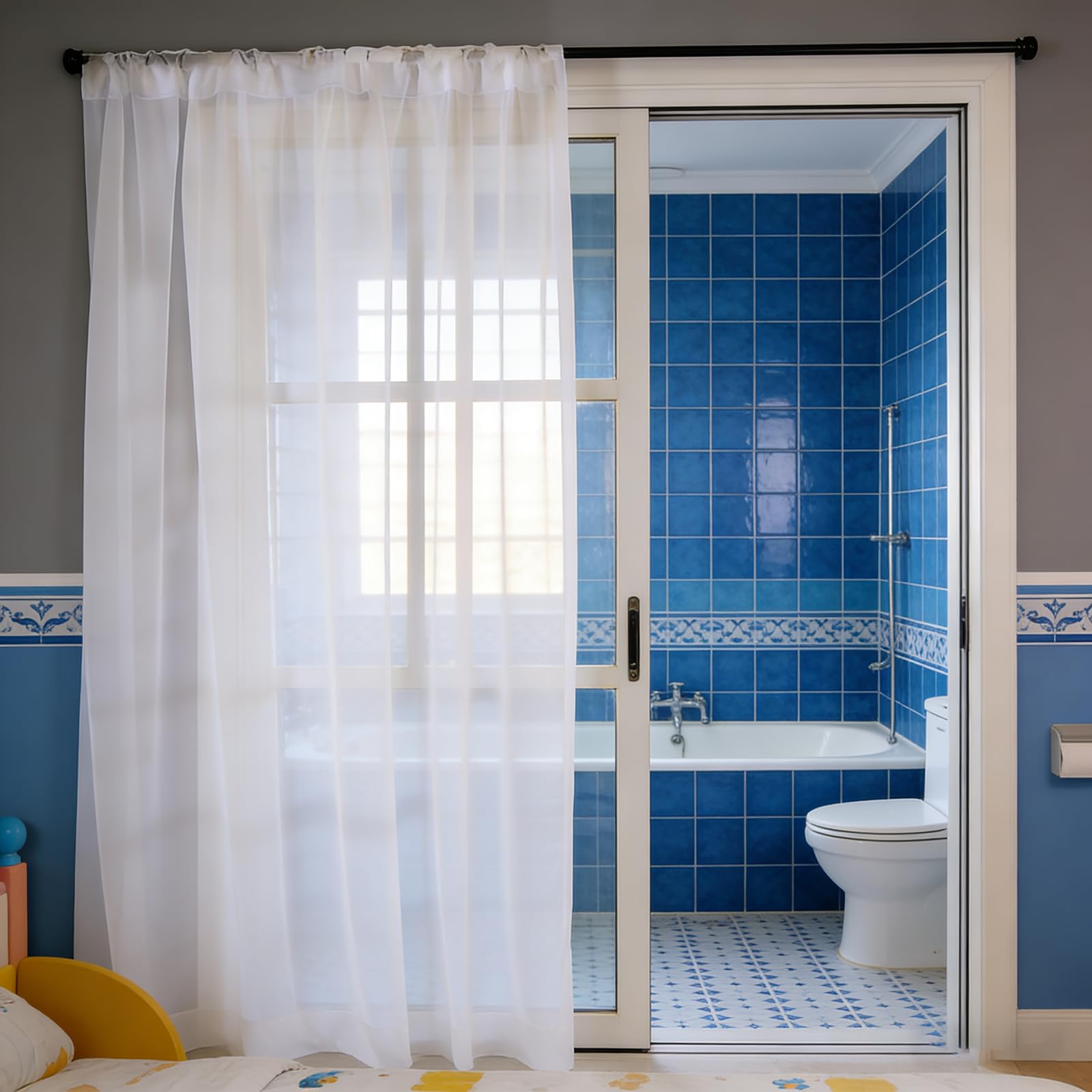 Ösenschal Transparent 185 x 240 cm mit Kräuselband, Halbtransparent, Lichtdurchlässig, mit Ösen in Leinenoptik, Luftig Und Langlebig, Schals Vorhang Kurz, Leinenoptik Vorhänge für Jedes Fenster, Weiß