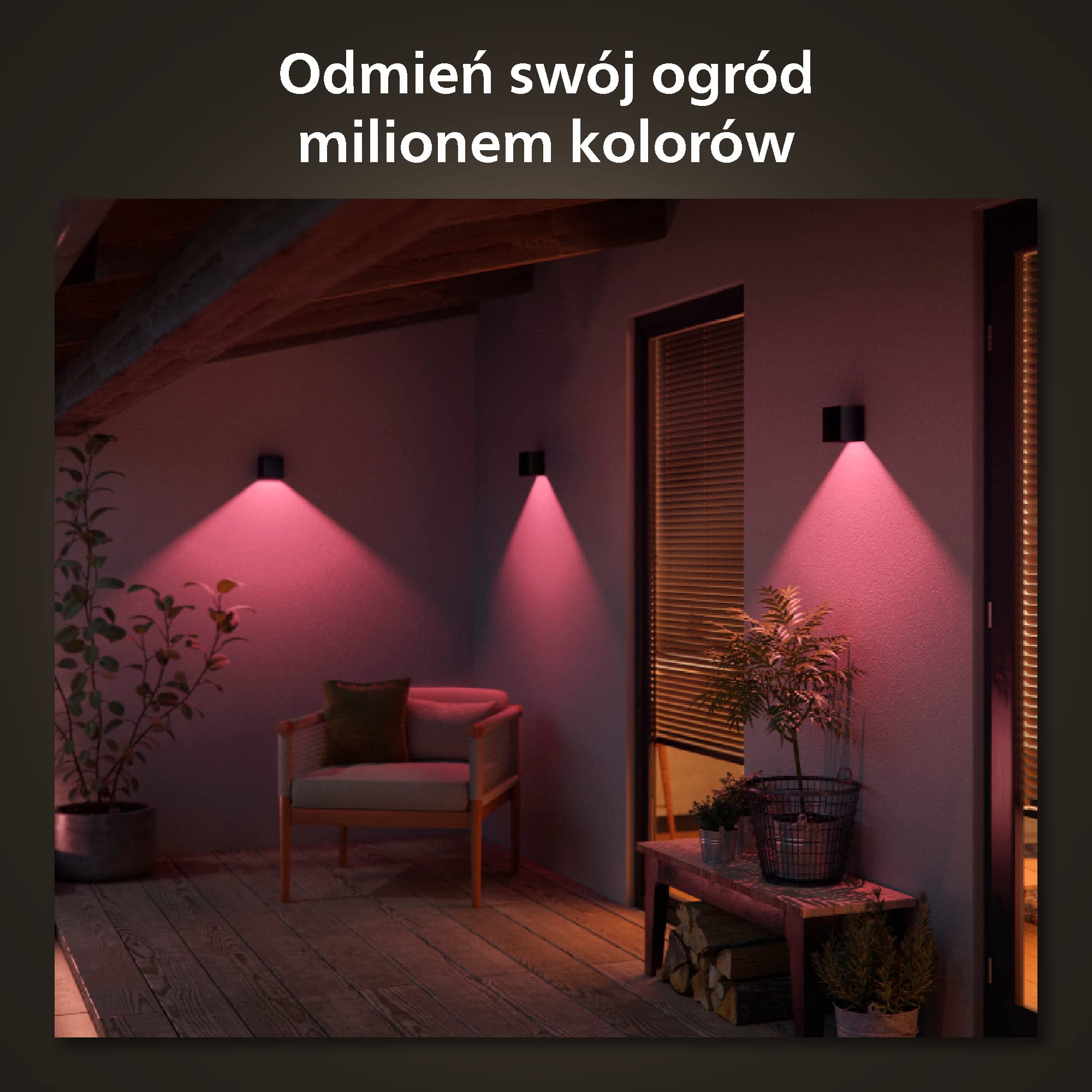 Philips Hue Resonate White and Color Ambiance Zewnętrzna Lampa Ścienna LED, Czarna, 16 mln Kolorów, Możliwość Przyciemniania, Sterowanie Aplikacją