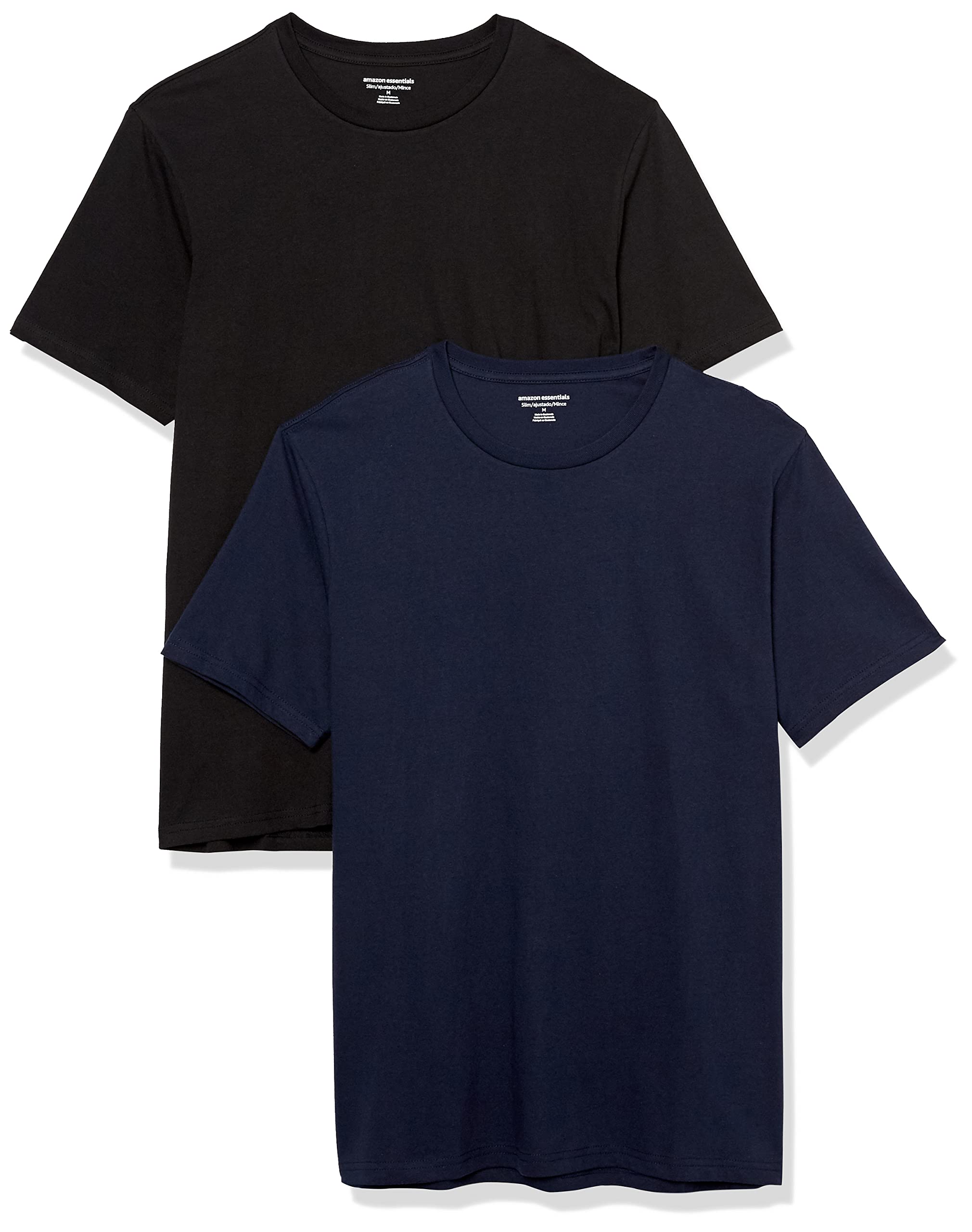 Amazon Essentials Herren T-Shirt Slim Fit Kurzarm V-Ausschnitt 2er Pack Black/Navy Small