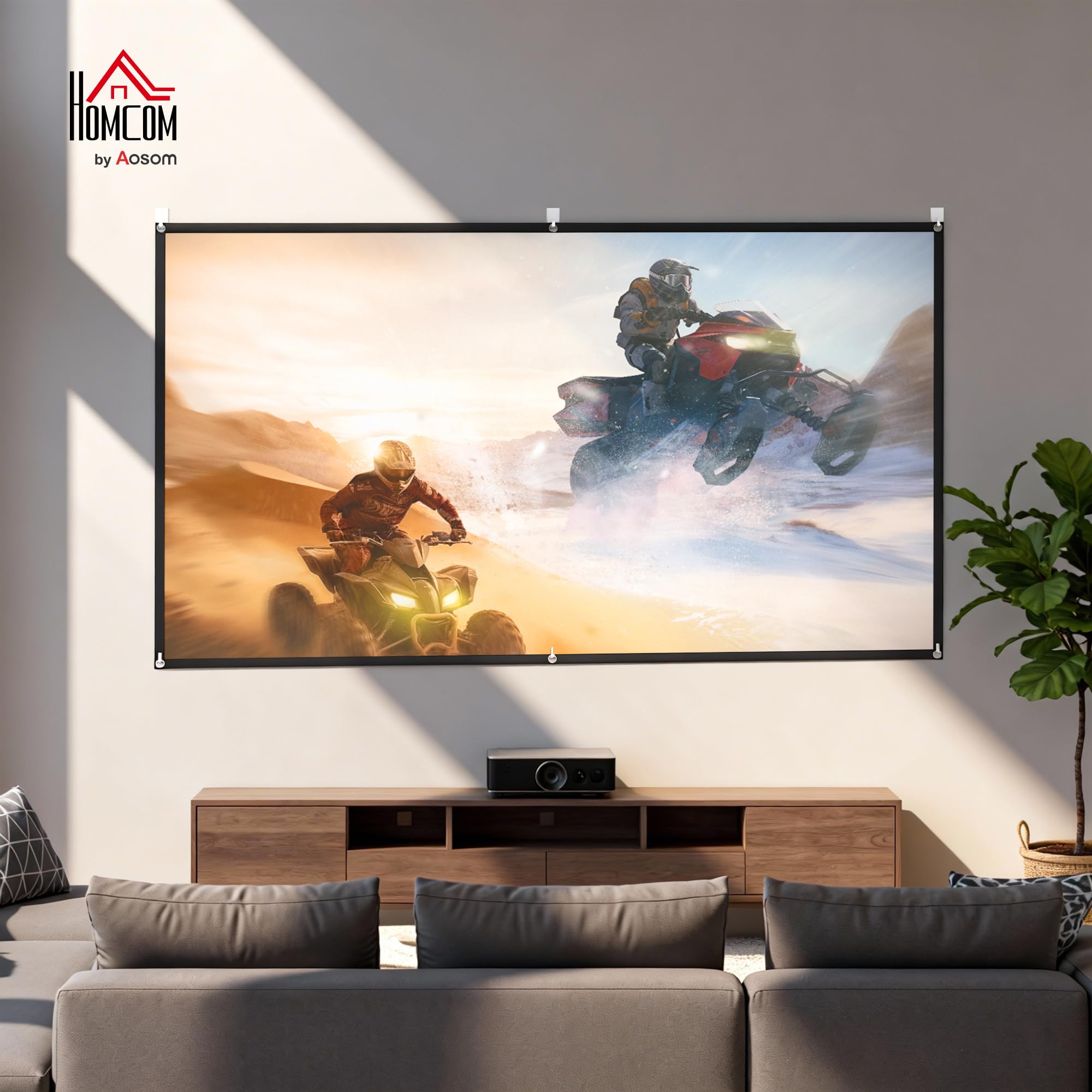 HOMCOM Telo Proiettore da 100 Pollici 4K/8K HD Formato 16:9, Altezza Regolabile Manuale, Schermo Proiettore Lavabile, Grandangolo di 160 Gradi, per Casa, Home, Cinema, Ufficio, Bianco
