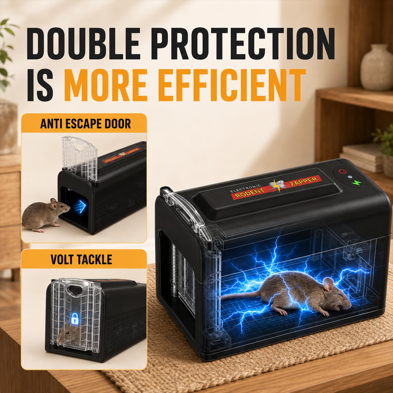 2 trappole elettriche per topi con sensore intelligente ad alta tensione (6-9 KV) per grandi roditori, senza esche tossiche, sicure per casa, cucina e ristorante, distruggenti elettronici per interni