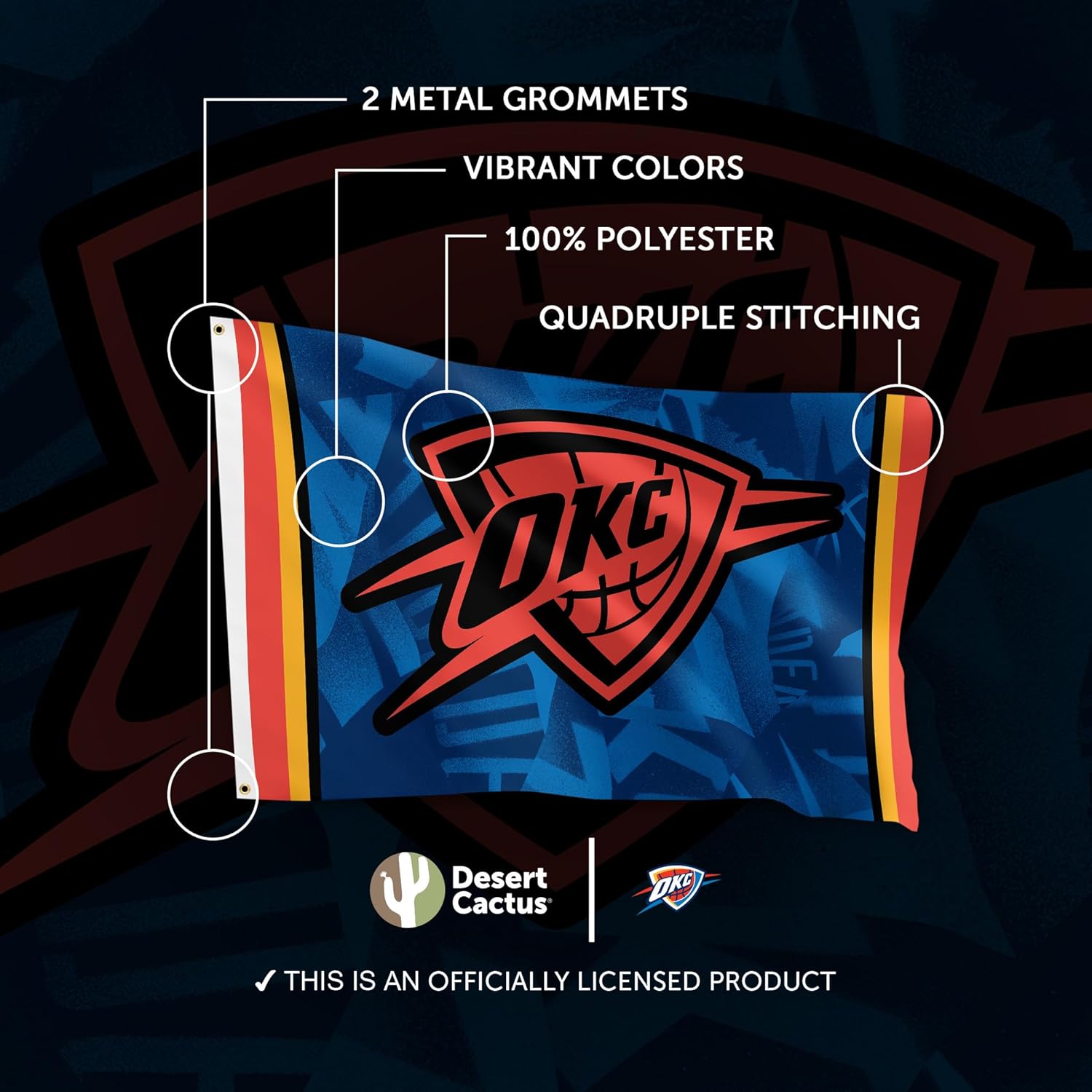 Desert Cactus Oklahoma City Thunder Flag NBA 100% Polyester Indoor Outdoor 3x5 feet National Basketball Association Team Flags (Flag City Edition 24-25 B) - Image 4