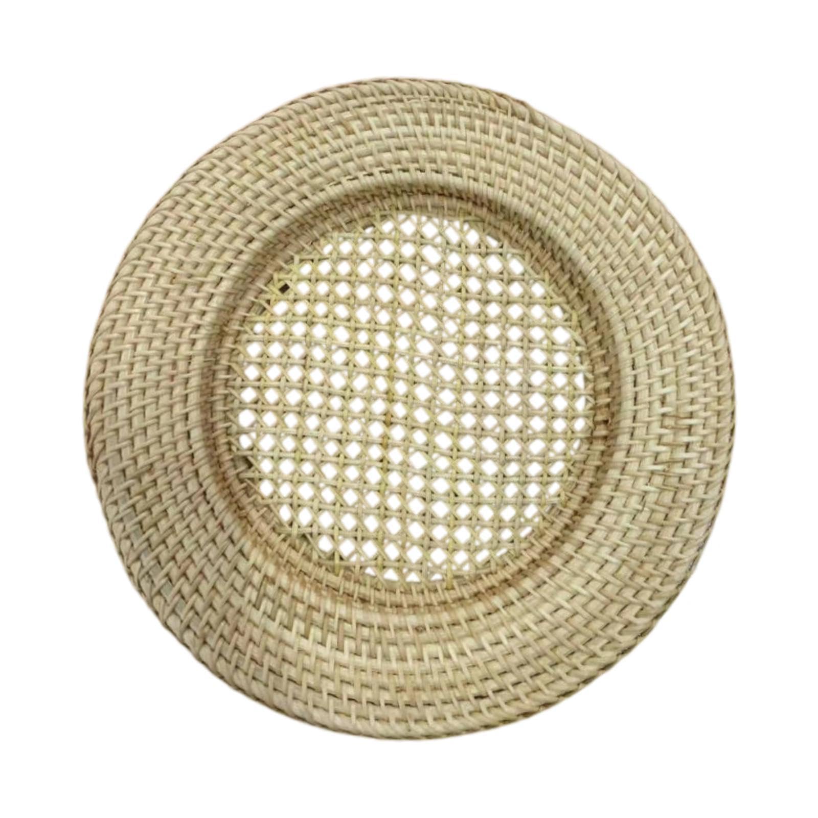 Bothyi Rattan Charger Plate Rustic Coffee Tea Holder Kitchen Counter Woven Food Serving Tray Dining Table Basket for Bathroom Picnic
