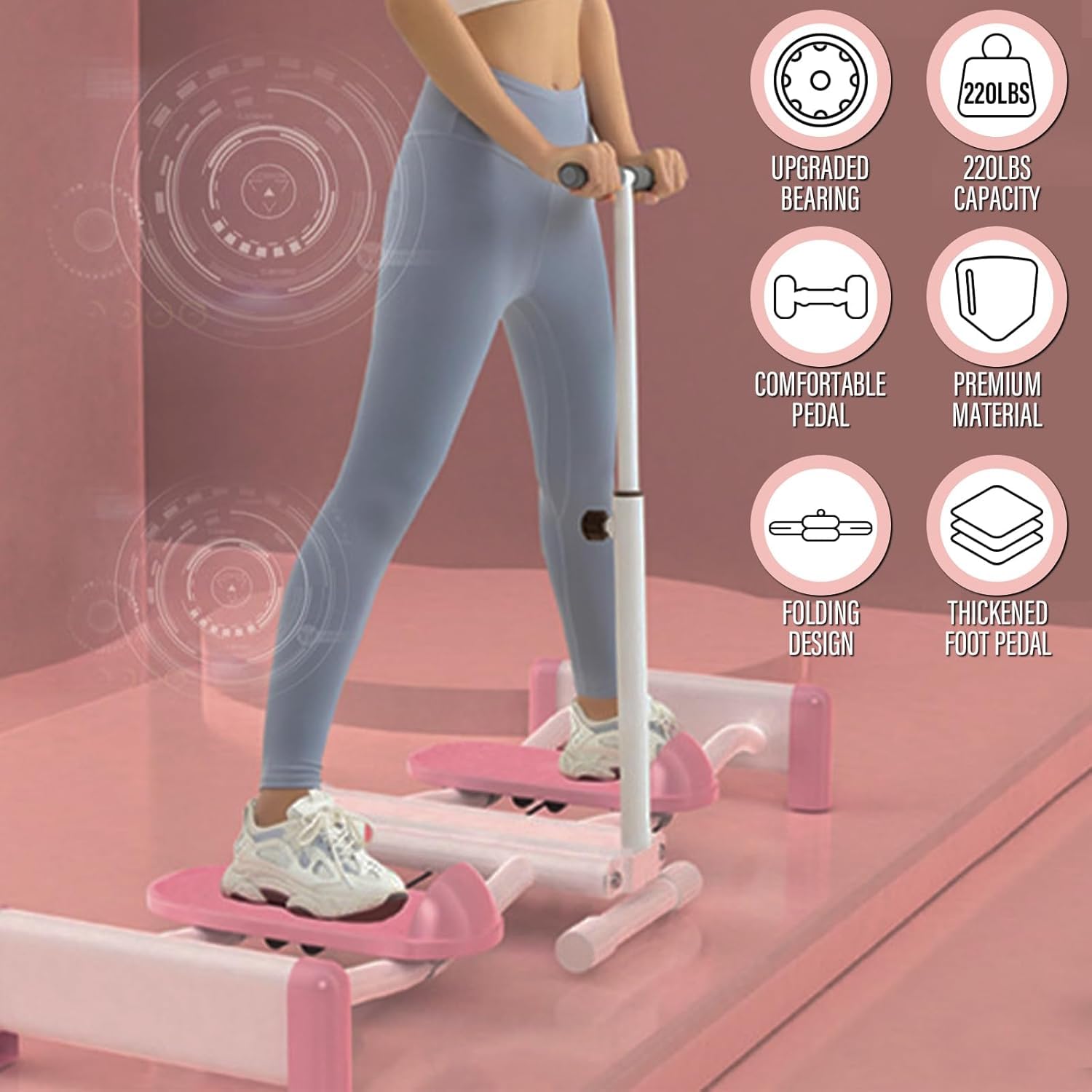 Pelvic Floor Muscle Fitness Equipment Leg Exercise Ski Exercise 2 in 1 Leg Machine Adjustable Height Inner Thigh Hip Trainer Equipment,Max. Load-Bearing 220.46lbs (Pink)