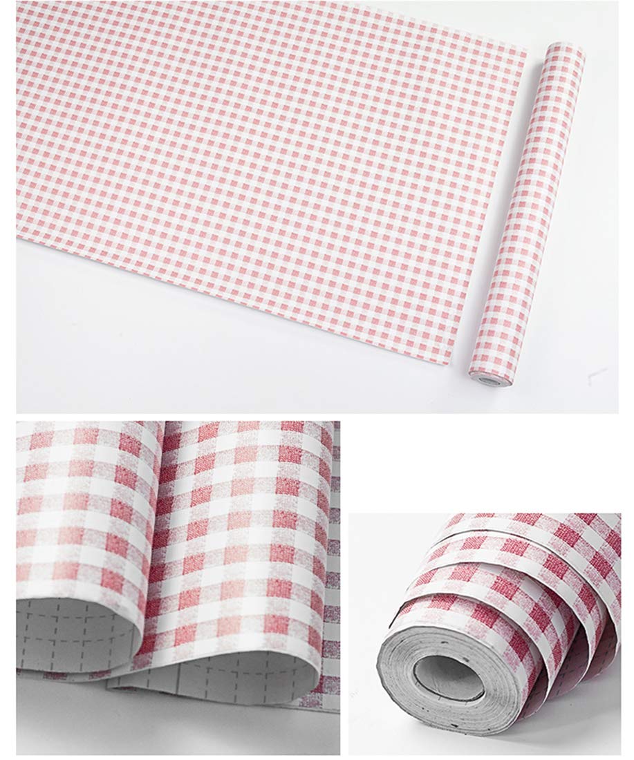Glow4u Pink Decorative Gingham Dresser Drawer Shelf Liner Self Adhesive Vinyl Contact Paper For Kitchen Cabinets Pantry Refrigerators Arts Crafts Decal (45Cm X 3M, )