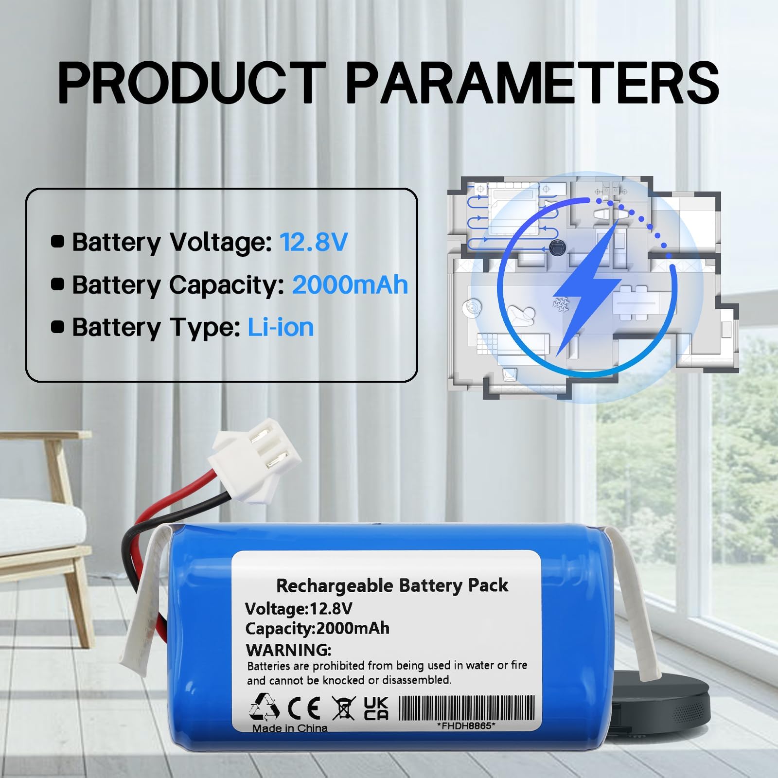 K KYUER Robot Aspirapolvere Batteria per Lefant M210 M210 Pro M213 M210P M210B M213S OKP Life K2 Robot Vacuum Cleaner Battery 12.8V 2000mAh